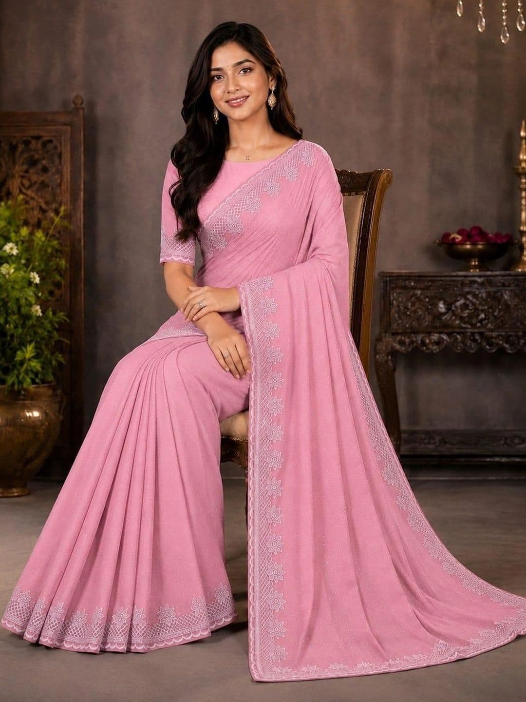 KALINI Floral Embroidered Silk Blend Bhagalpuri Saree thumbnail 2