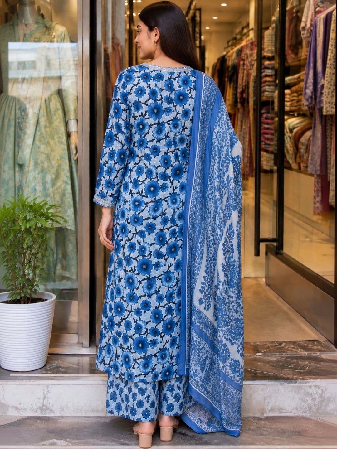 KALINI Women Floral Printed Regular Kurta with Palazzos & With Dupatta thumbnail 5