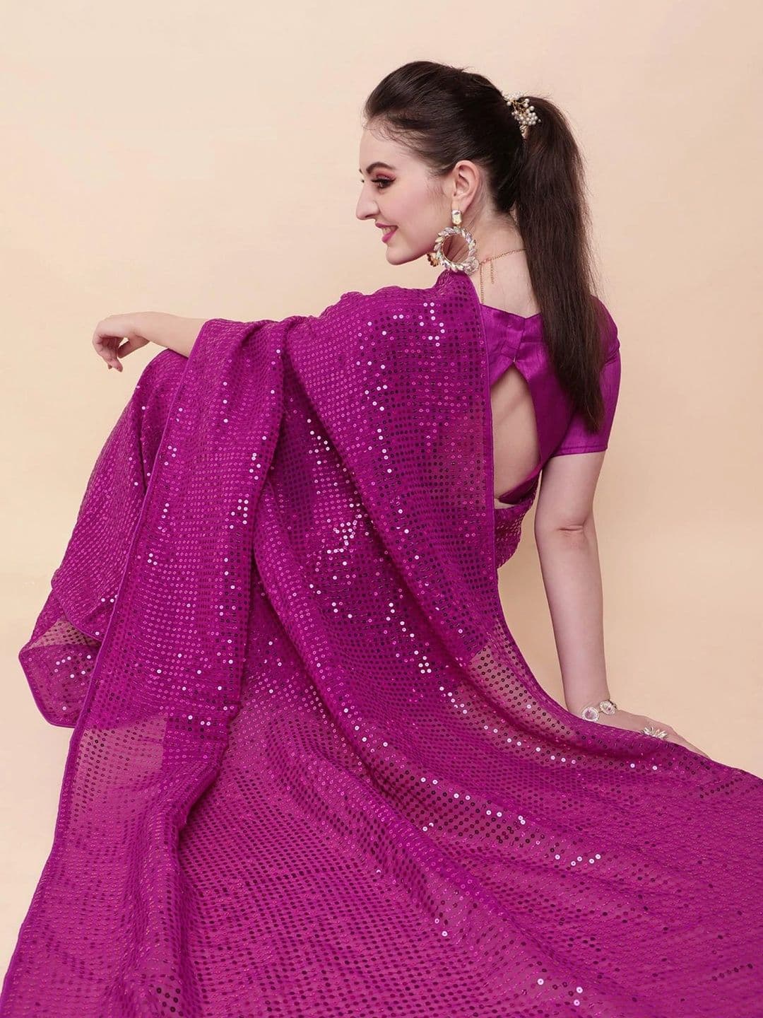 SZN Embellished Sequinned Pure Georgette Designer Saree thumbnail 6