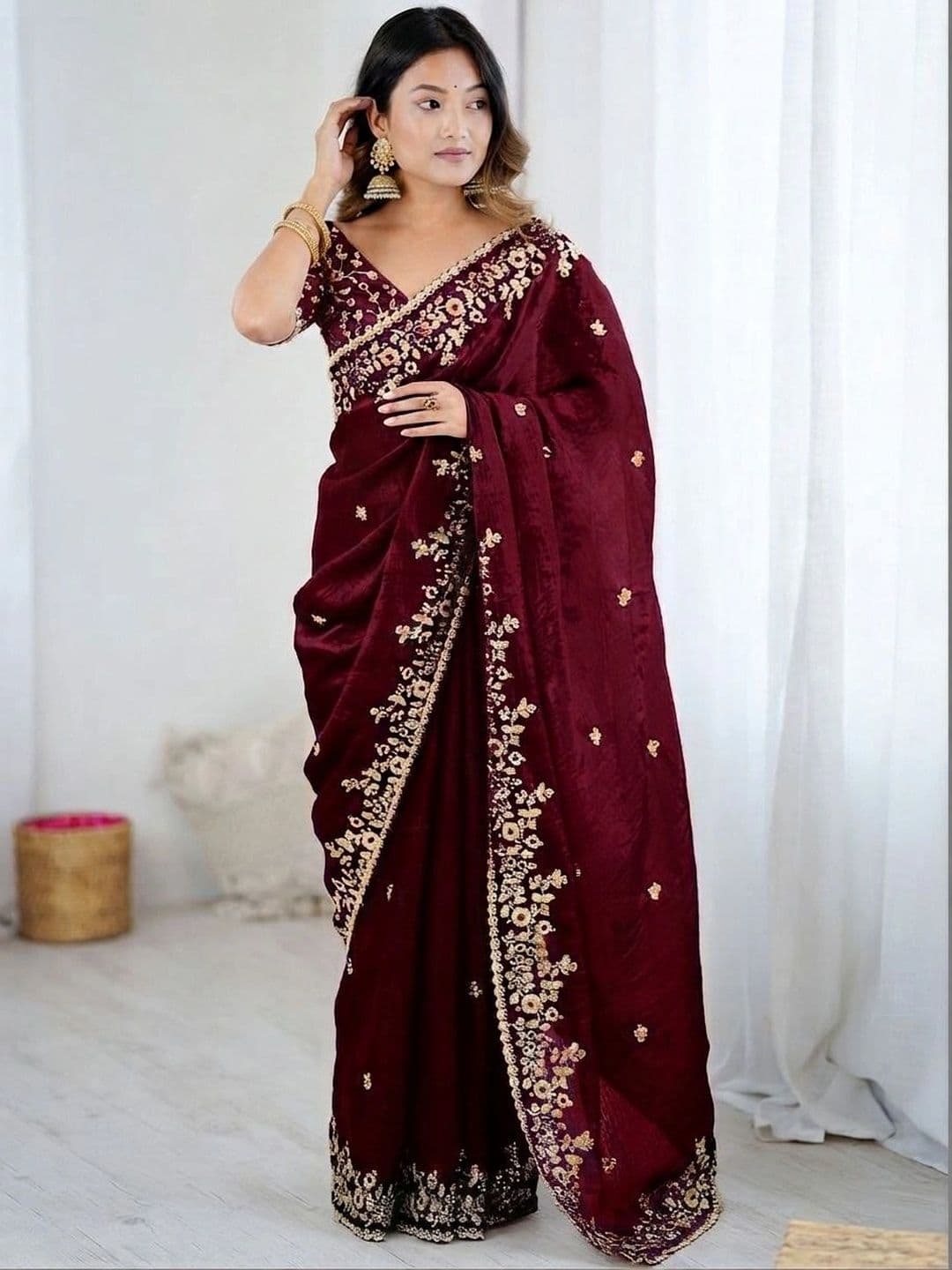 DIVASTRI Embellished Beads and Stones Art Silk Heavy Work Saree - view 1