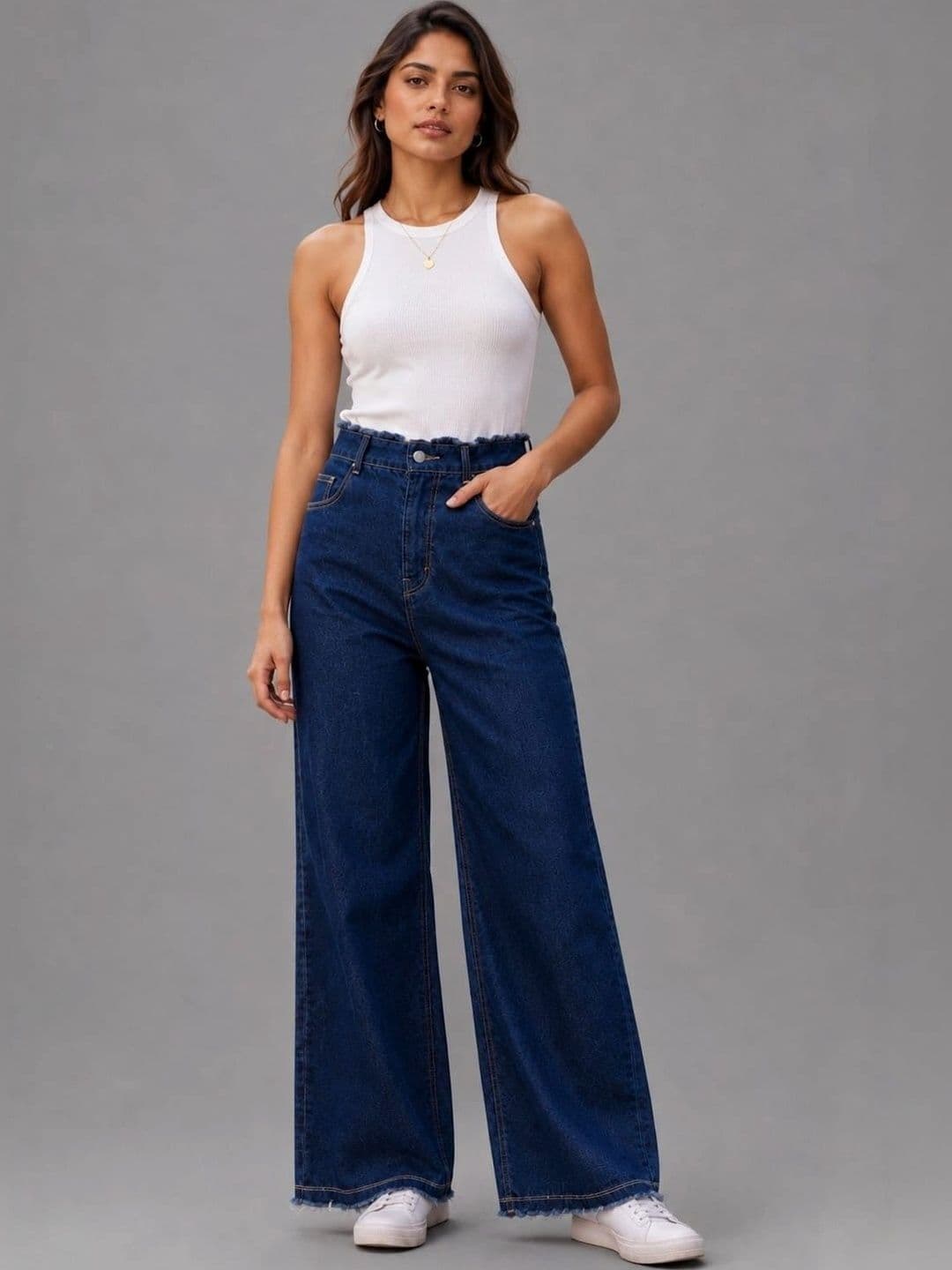 Mast & Harbour Women Comfort Wide Leg High-Rise Cuffed Hem Jeans - view 1