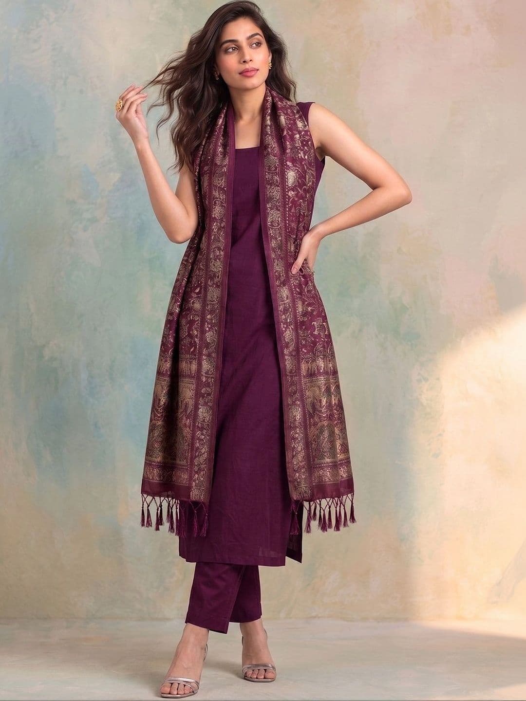 AADVIKA Women Ethnic Motifs Regular Kurta with Trousers & With Dupatta - view 1