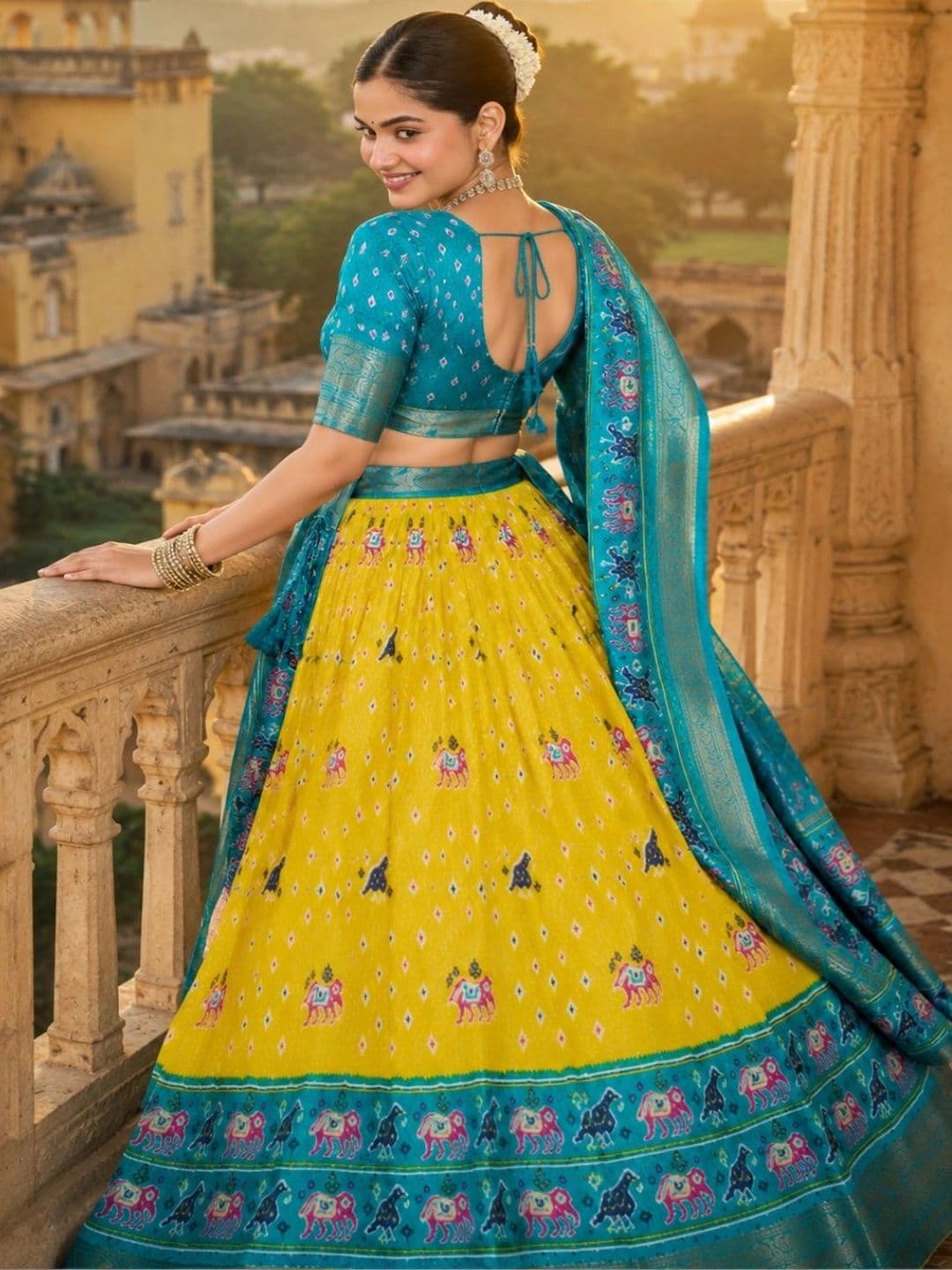 House of Pataudi Ikat Semi-Stitched Lehenga & Unstitched Blouse With Dupatta thumbnail 5
