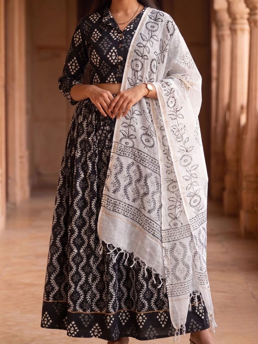 Avishya Printed Block Print Ready to Wear Lehenga & Blouse With Dupatta thumbnail 6