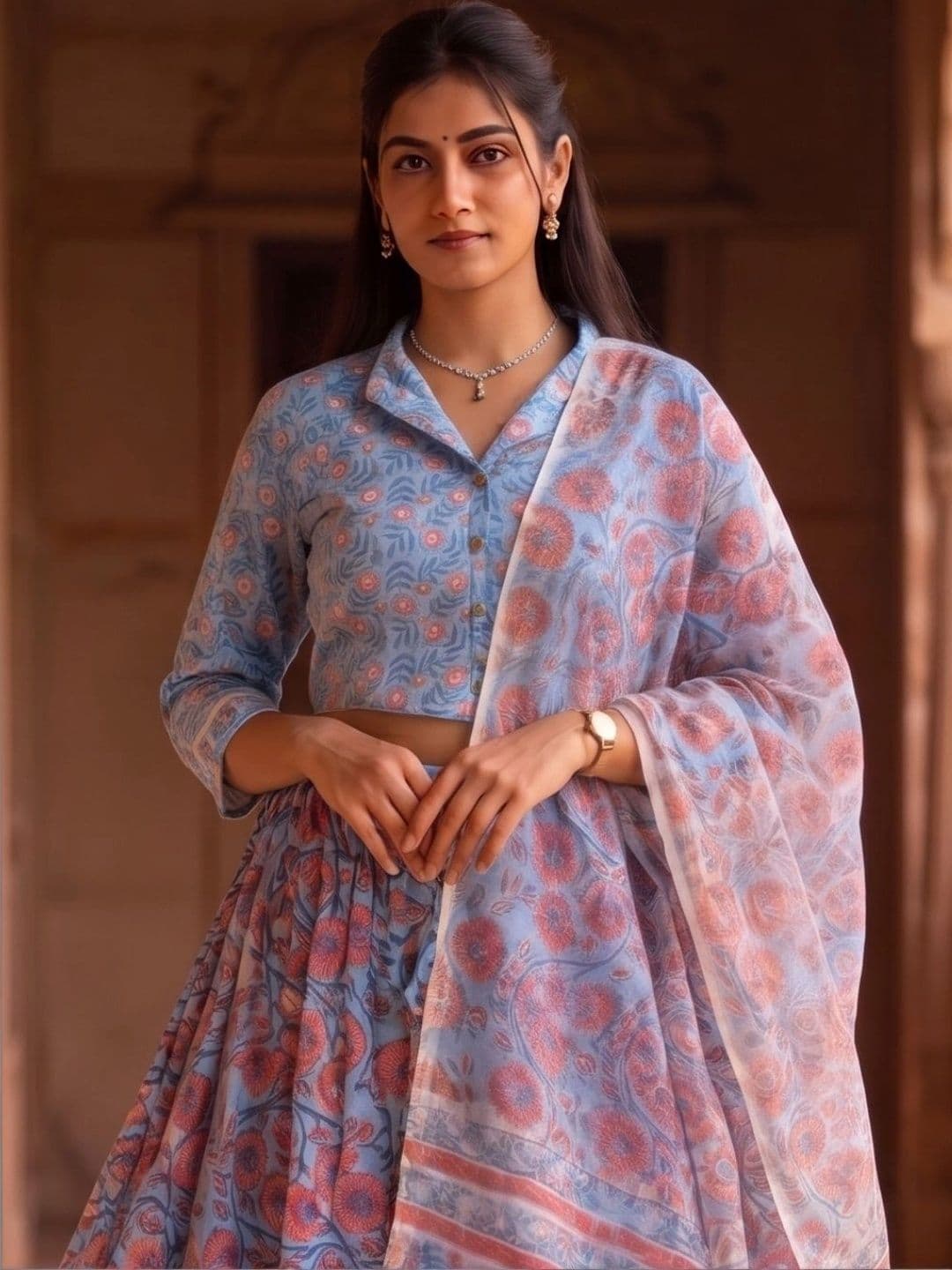 Avishya Printed Block Print Ready to Wear Lehenga & Blouse With Dupatta thumbnail 5