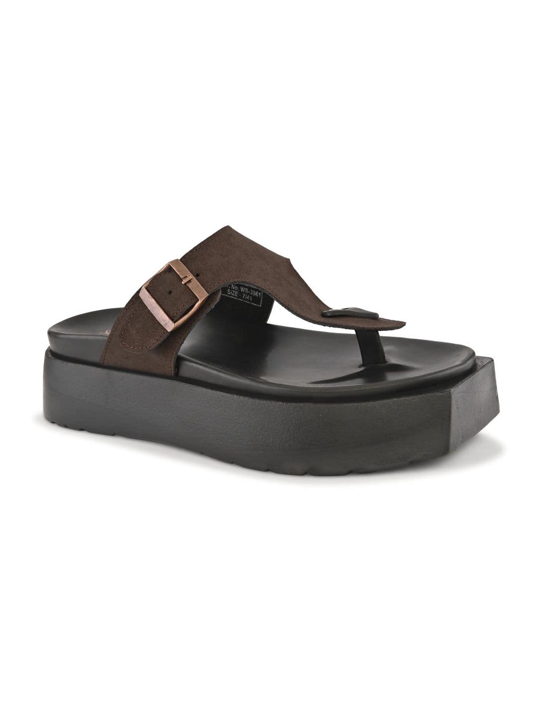 San Frissco Men Suede Brown Buckle Toe-Loop Sandals with Cushioned Footbed Slip-On thumbnail 4
