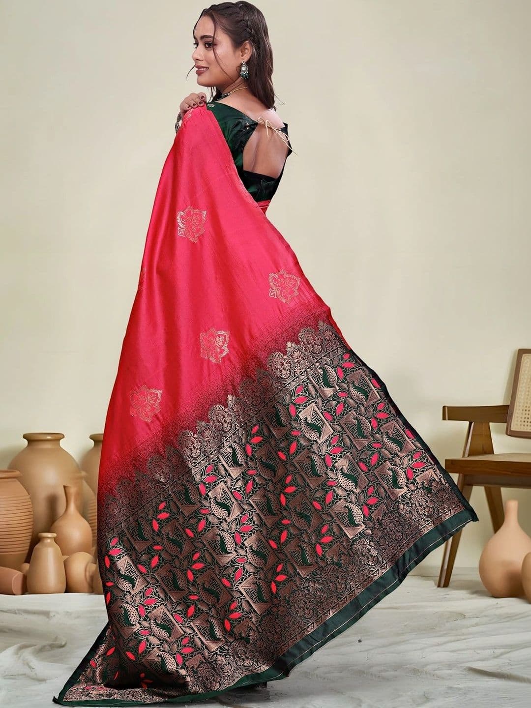 KALINI Floral Zari Silk Blend Saree thumbnail 4