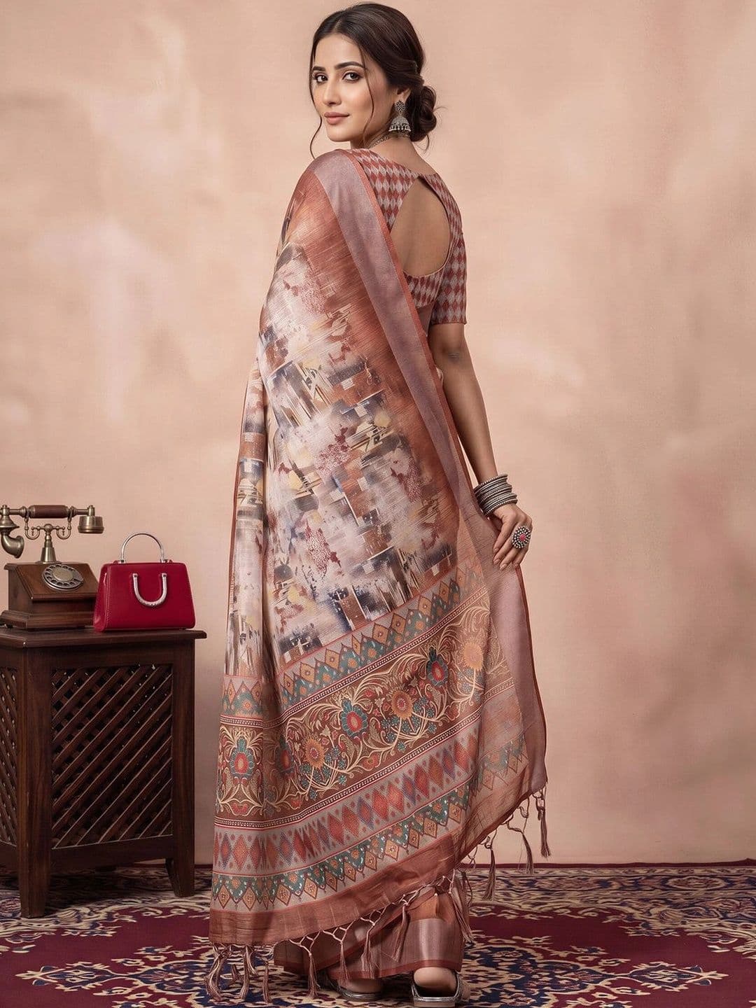 Anouk Zari Linen Blend Designer Saree thumbnail 7