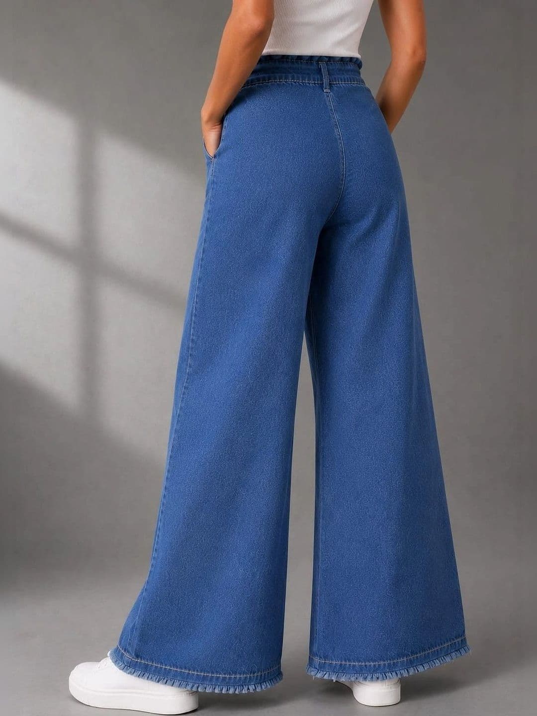 Mast & Harbour Women Comfort Wide Leg High-Rise Low Distress Cuffed Hem Jeans thumbnail 3