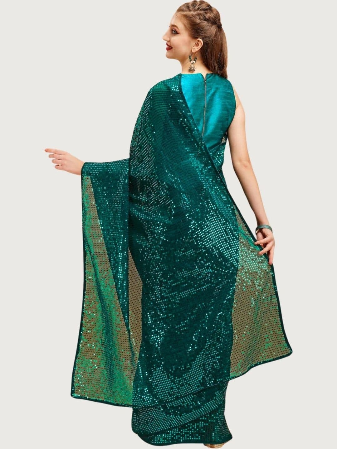 SZN Embellished Sequinned Pure Georgette Designer Saree thumbnail 4