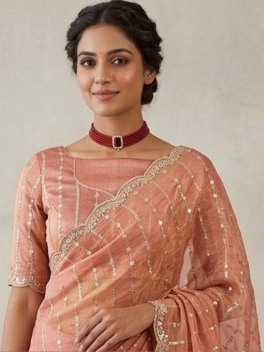 SmileyFashion Embellished Sequinned Poly Chiffon Designer Saree thumbnail 3
