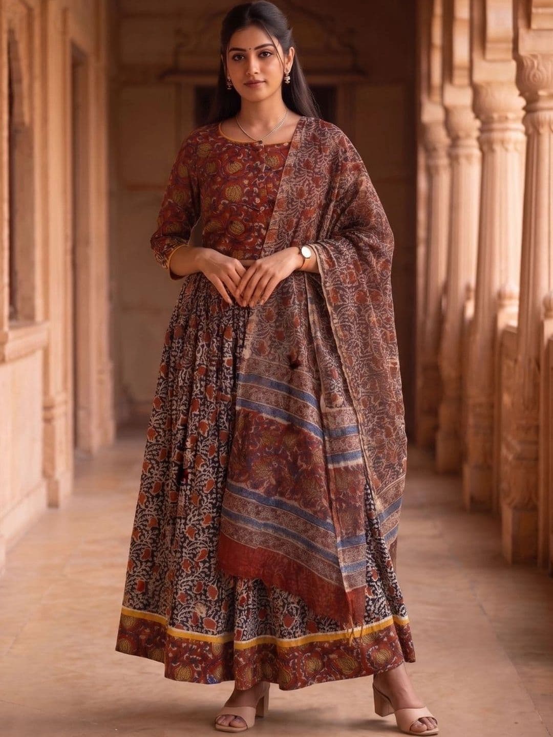 Avishya Printed Block Print Ready to Wear Lehenga & Blouse With Dupatta - view 1