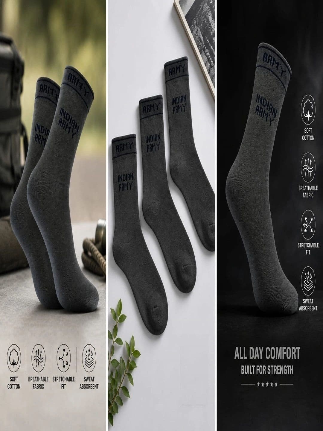 PinKit Men Pack of 5 Cotton Assorted Calf Length Socks thumbnail 2