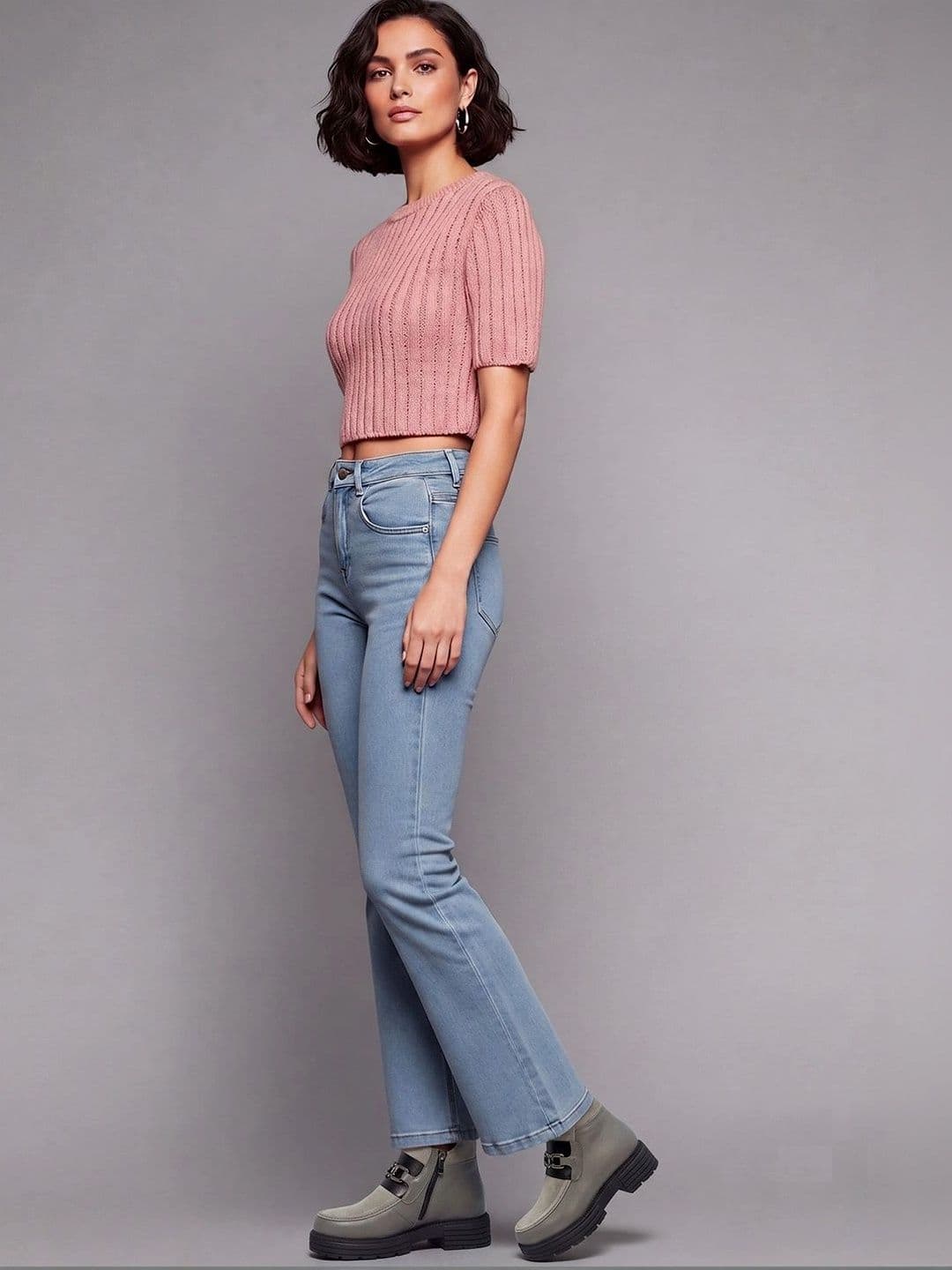 Mast & Harbour Women Bootcut High-Rise Heavy Fade Stretchable Jeans thumbnail 2
