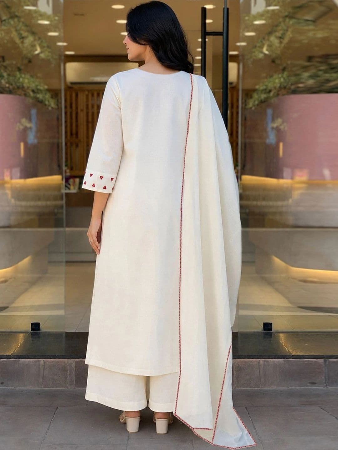 GoSriKi Women Ethnic Motifs Embroidered Regular Thread Work Kurta with Palazzos & With Dupatta thumbnail 3