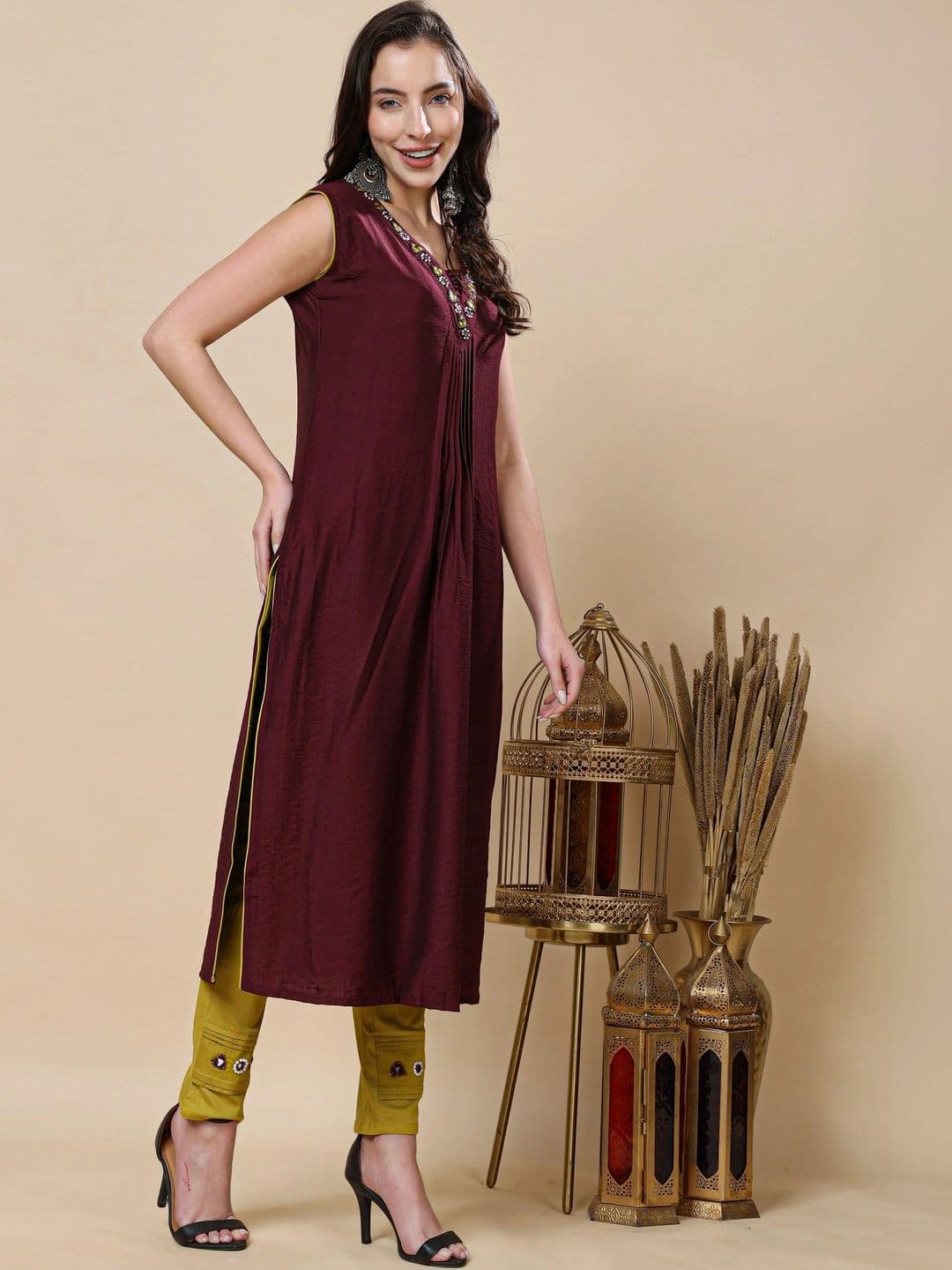 RABRIC Women Ethnic Motifs Embroidered Pleated Thread Work Kurta with Trousers & With Dupatta thumbnail 7