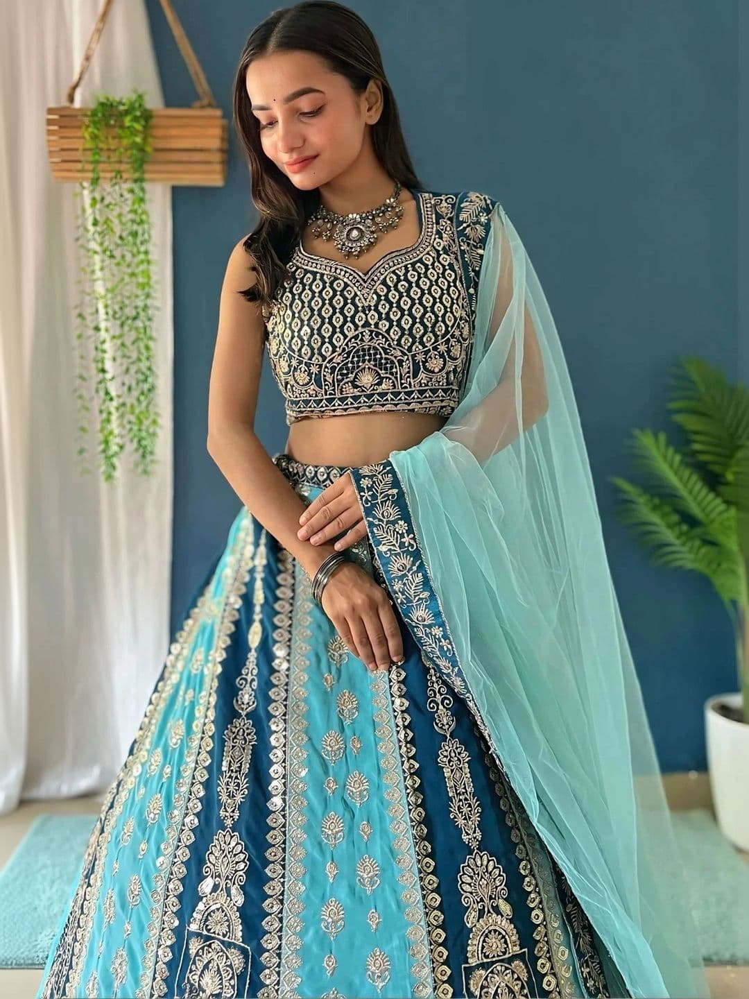 BAESD Embroidered Thread Work Semi-Stitched Lehenga & Unstitched Blouse With Dupatta thumbnail 2