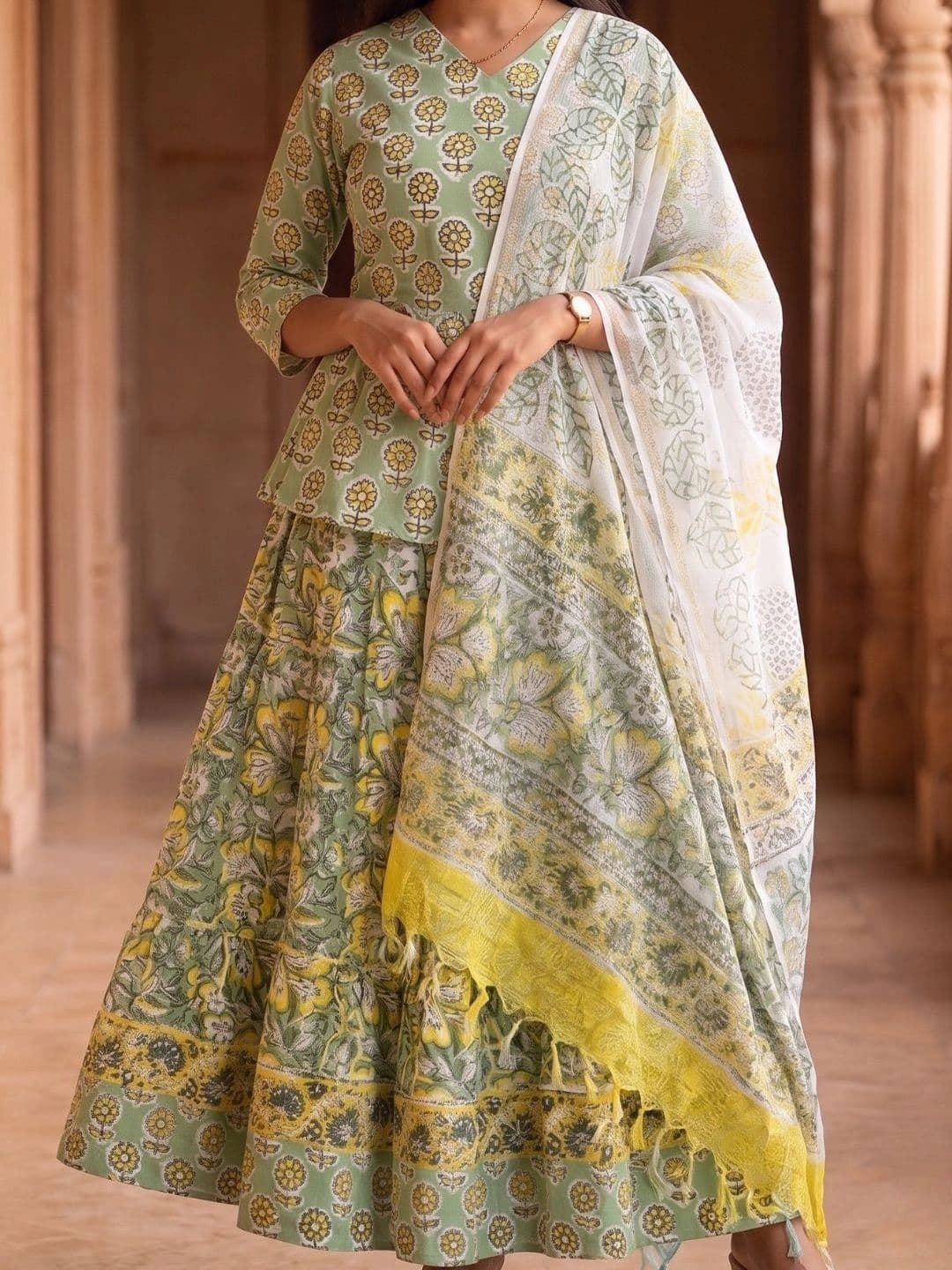Avishya Printed Block Print Ready to Wear Lehenga & Blouse With Dupatta thumbnail 4