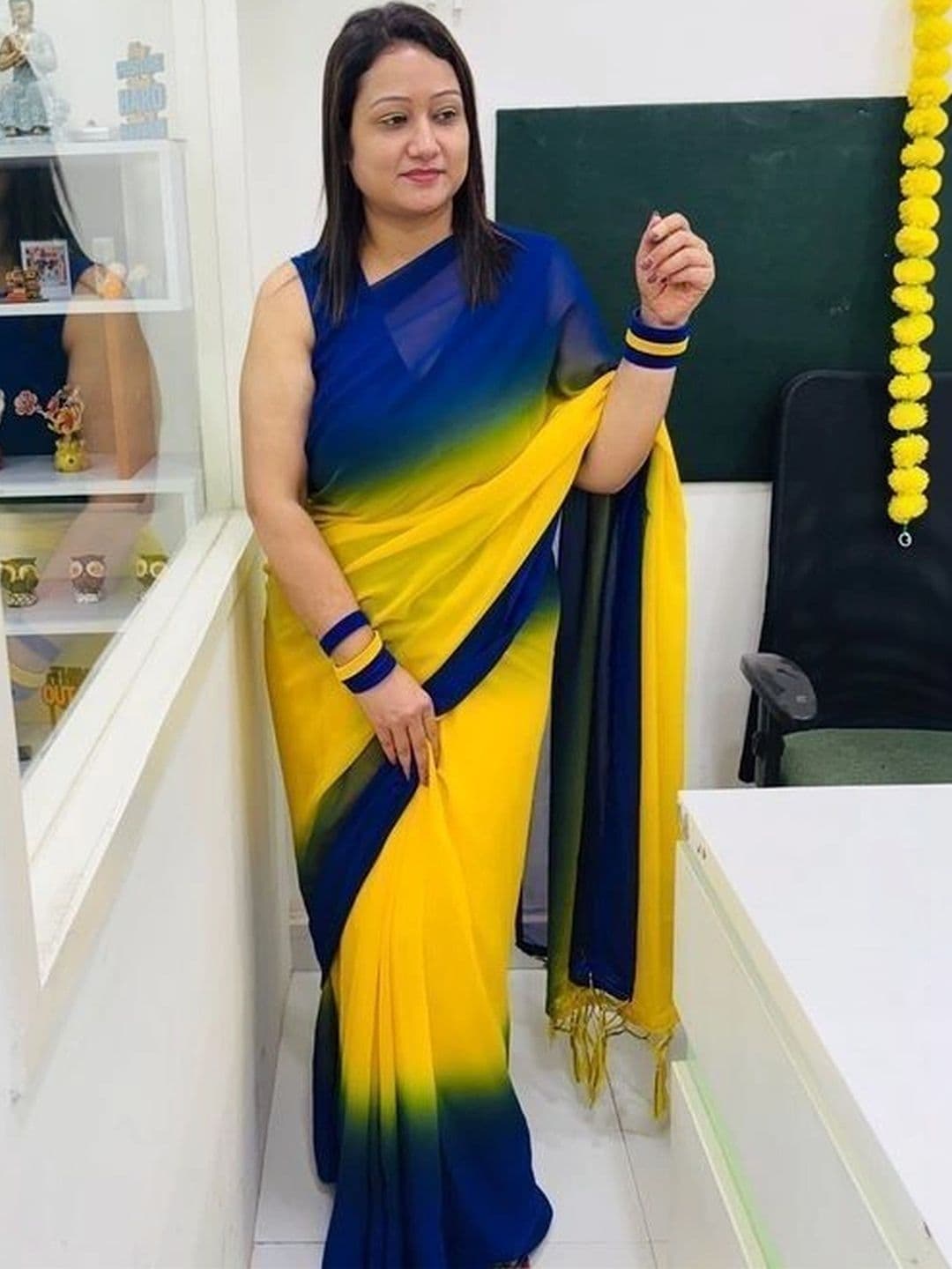 ANJAVI FASHION Ombre Poly Georgette Fusion Saree thumbnail 2