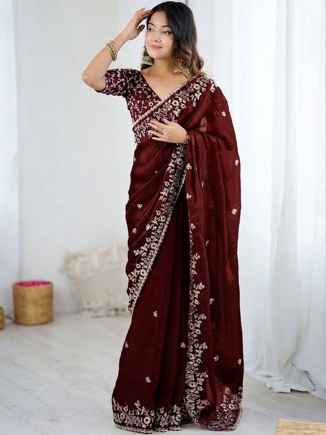 SZN Embellished Beads and Stones Art Silk Heavy Work Saree thumbnail 2