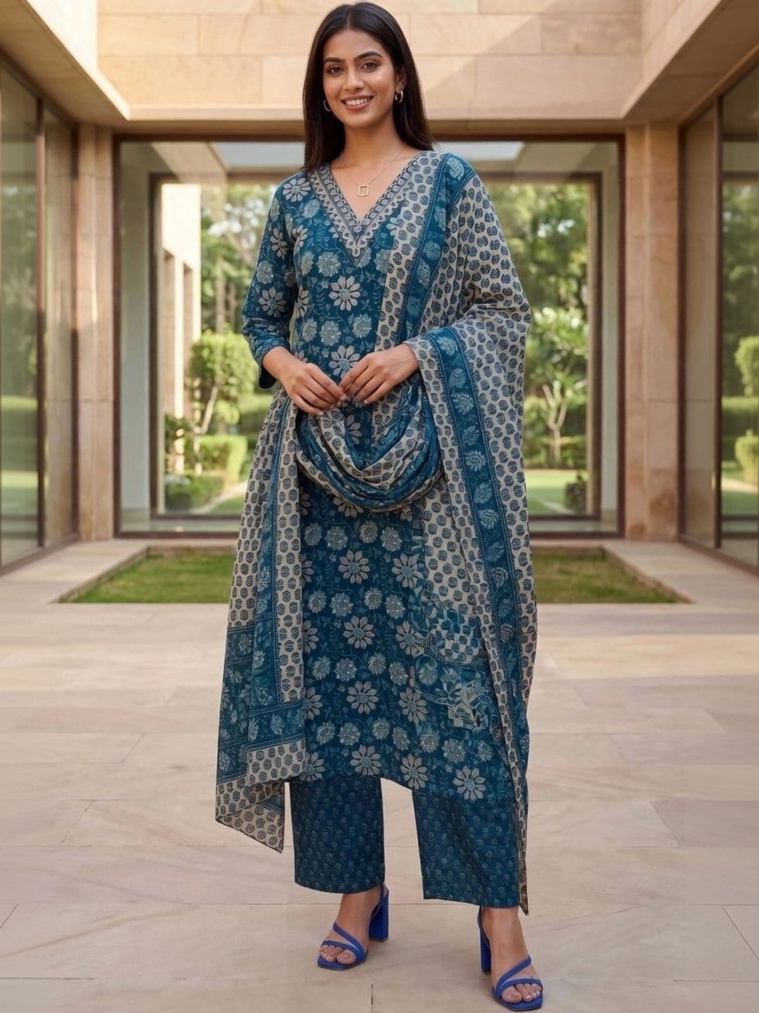 Moda Rapido Women Floral Printed Regular Kurta with Palazzos & With Dupatta thumbnail 5
