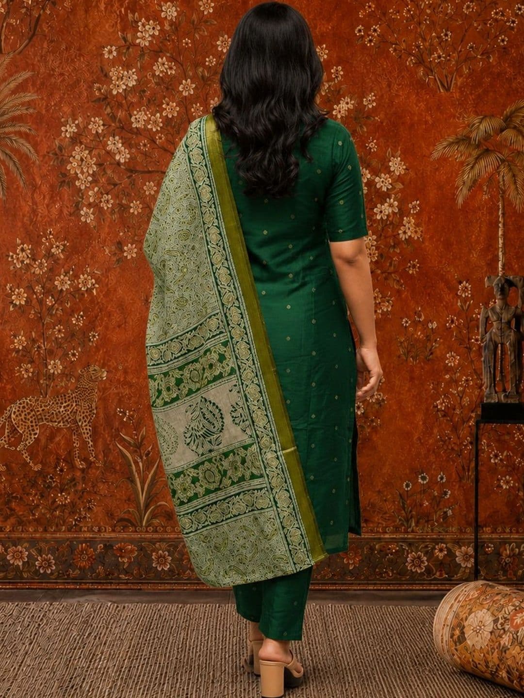 Sangria Women Ethnic Motifs Printed Regular Kurta with Trousers & With Dupatta thumbnail 3
