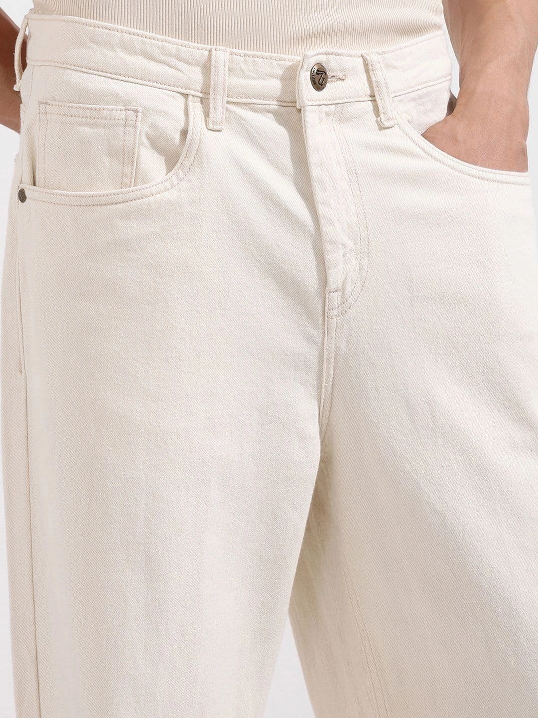 The Indian Garage Co Men Solid Cotton Wide leg Mid-Rise Jeans thumbnail 7