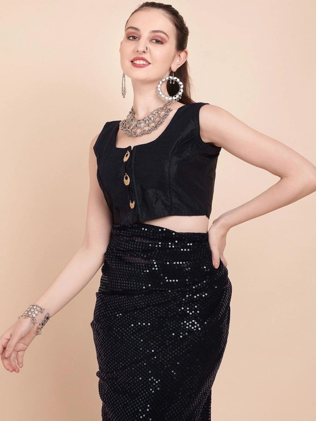 SZN Embellished Sequinned Pure Georgette Designer Saree thumbnail 3