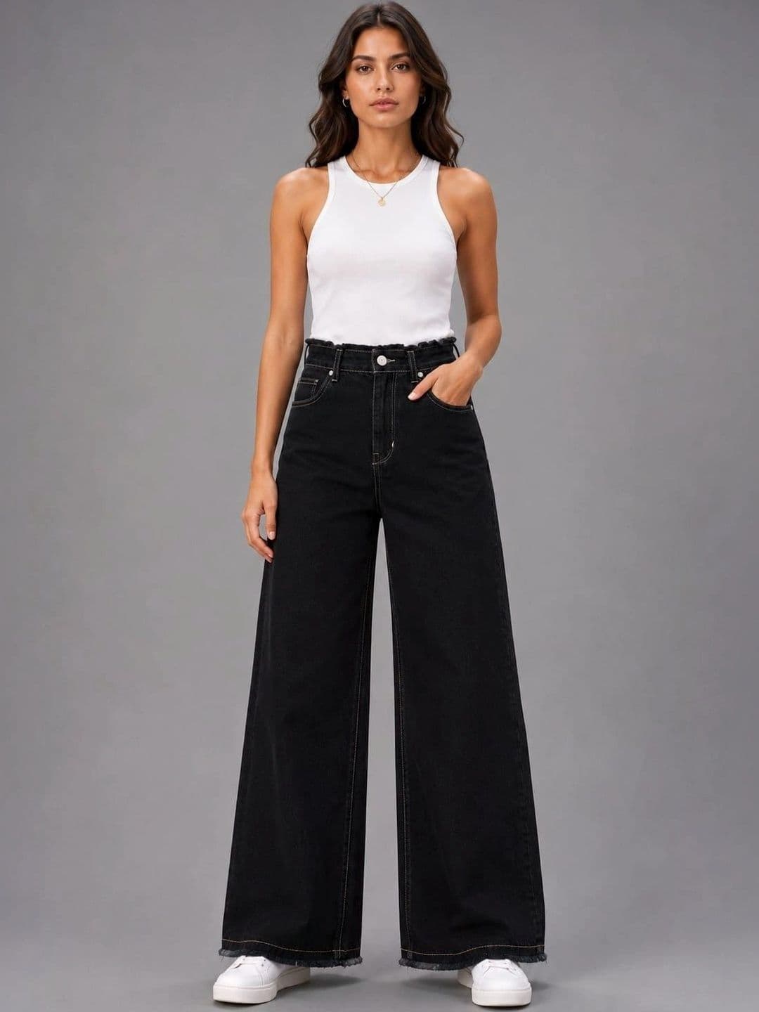 Mast & Harbour Women Comfort Wide Leg High-Rise Cuffed Hem Jeans thumbnail 4