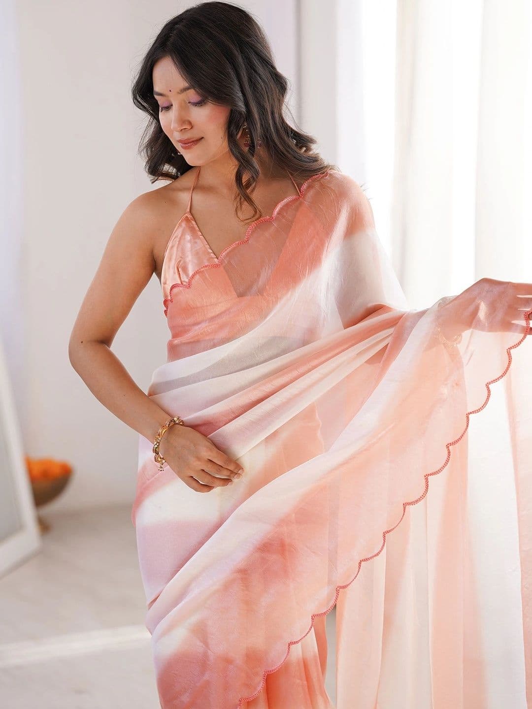 Nayanthara Trends Striped Satin Designer Saree thumbnail 2