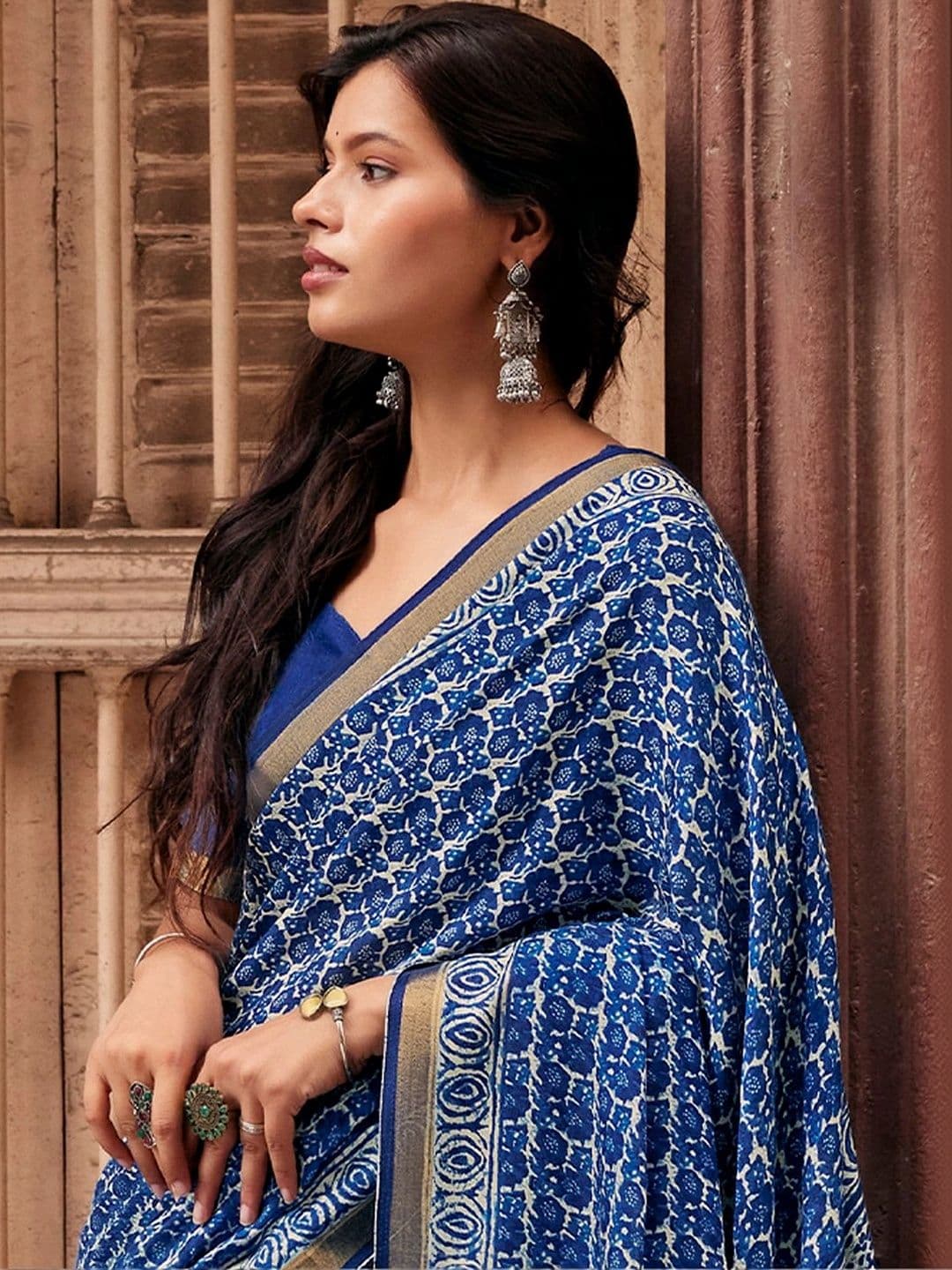 Mitera Floral Designer Block Print Saree thumbnail 2