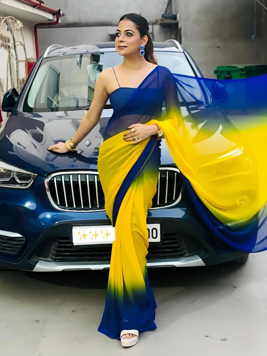 ANJAVI FASHION Ombre Poly Georgette Fusion Saree - view 1