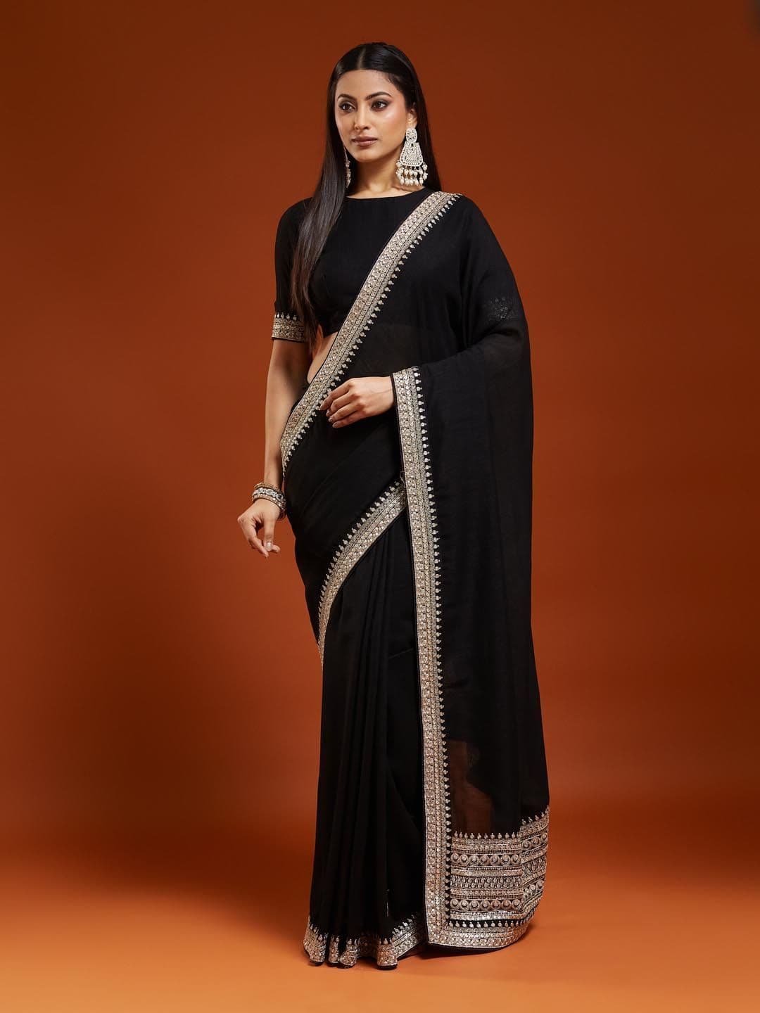 kasee Embellished Embroidered Silk Blend Heavy Work Saree thumbnail 2