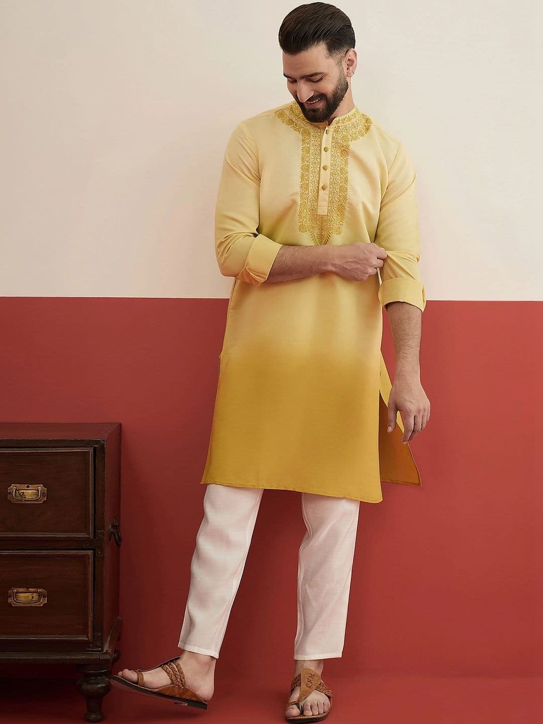 House of Pataudi Men Ethnic Motifs Embroidered Thread Work Kurta - view 1
