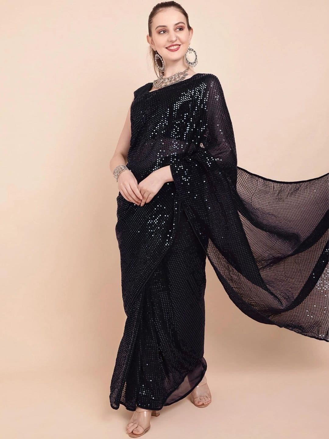 SZN Embellished Sequinned Pure Georgette Designer Saree - view 1