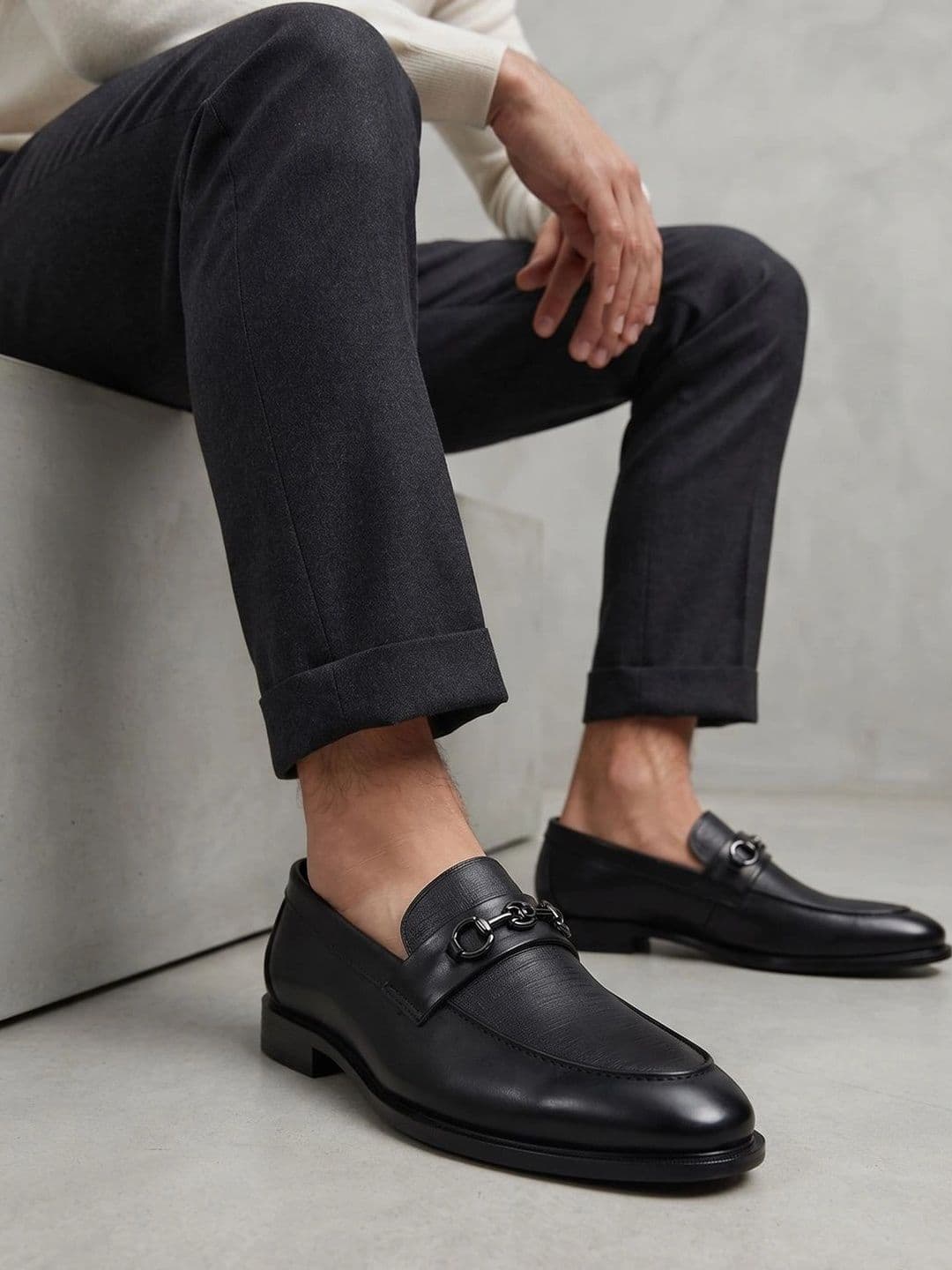 HERE&NOW Men Textured PU Round Toe Slip-On Formal Loafers - view 1