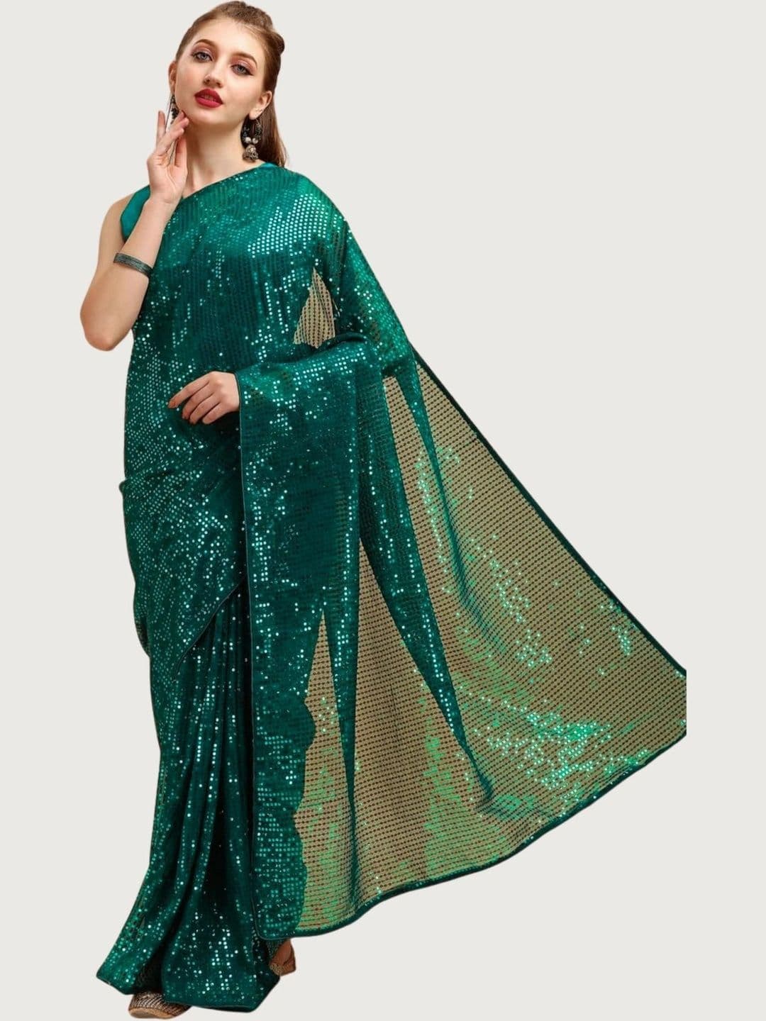 SZN Embellished Sequinned Pure Georgette Designer Saree thumbnail 3