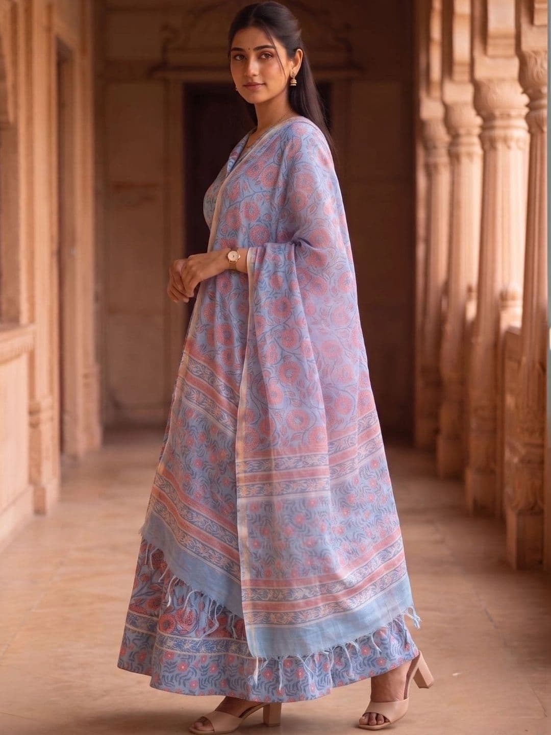 Avishya Printed Block Print Ready to Wear Lehenga & Blouse With Dupatta thumbnail 2