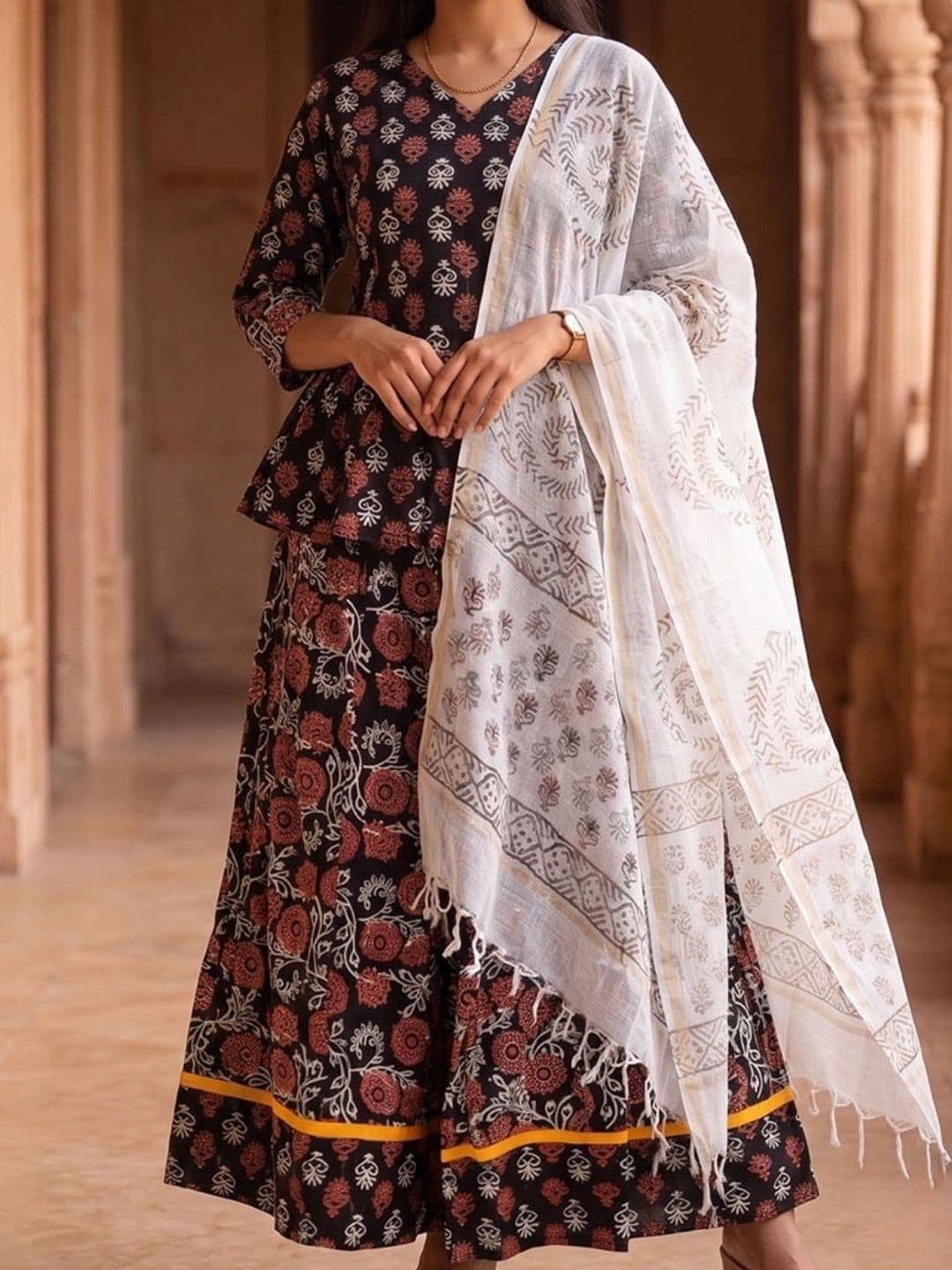 Avishya Printed Block Print Ready to Wear Lehenga & Blouse With Dupatta thumbnail 3