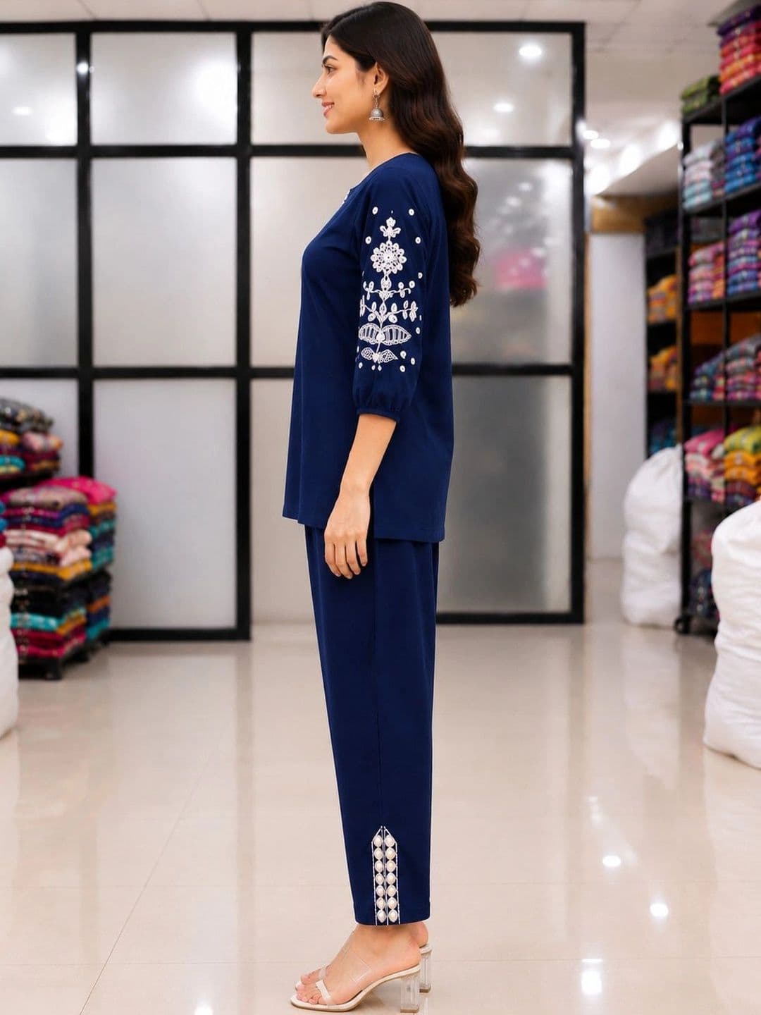all about you Women Ethnic Motifs Embroidered Regular Thread Work Kurti with Trousers thumbnail 4