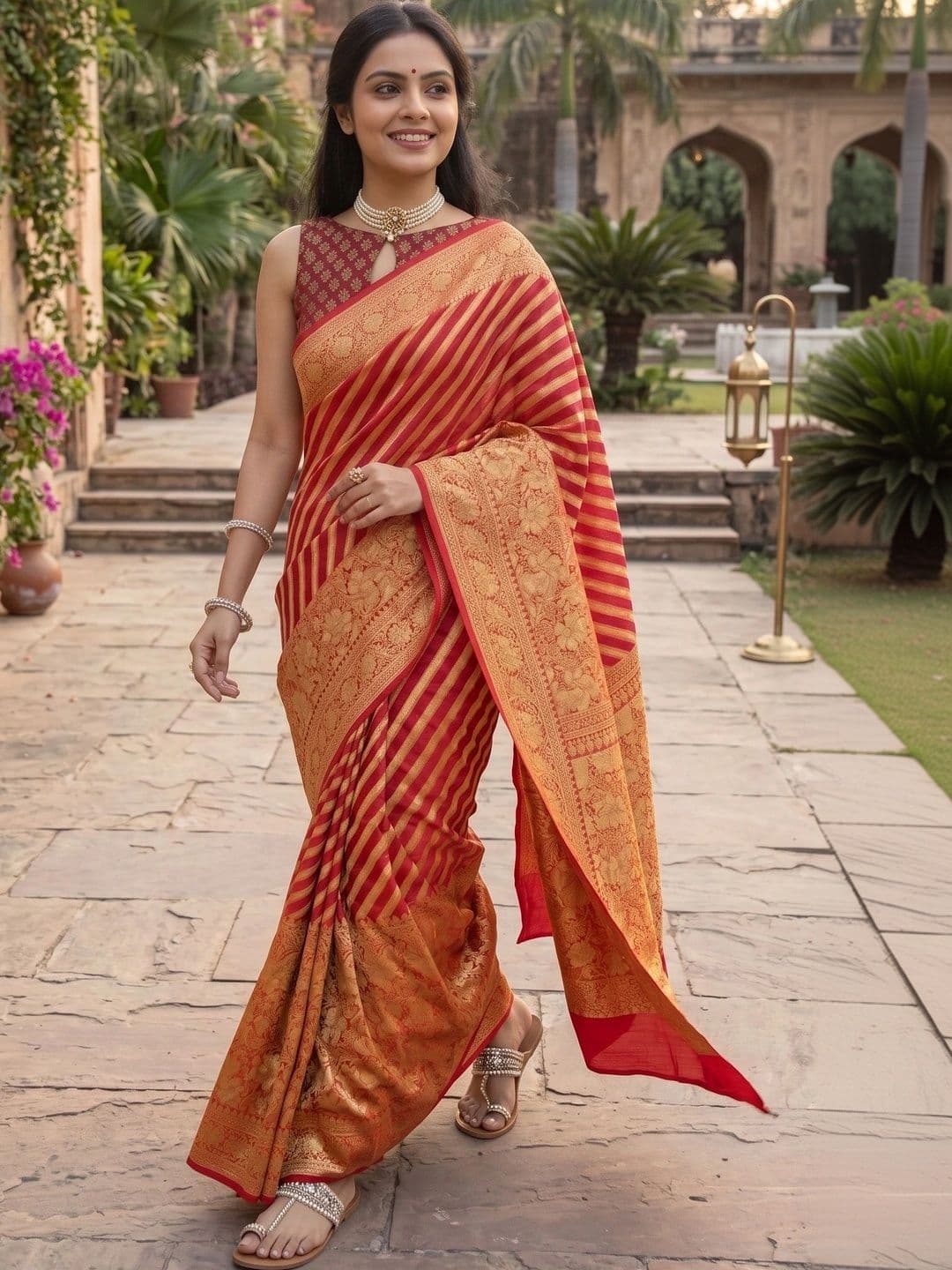MITAL ENTERPRISE Striped Zari Art Silk Saree thumbnail 3