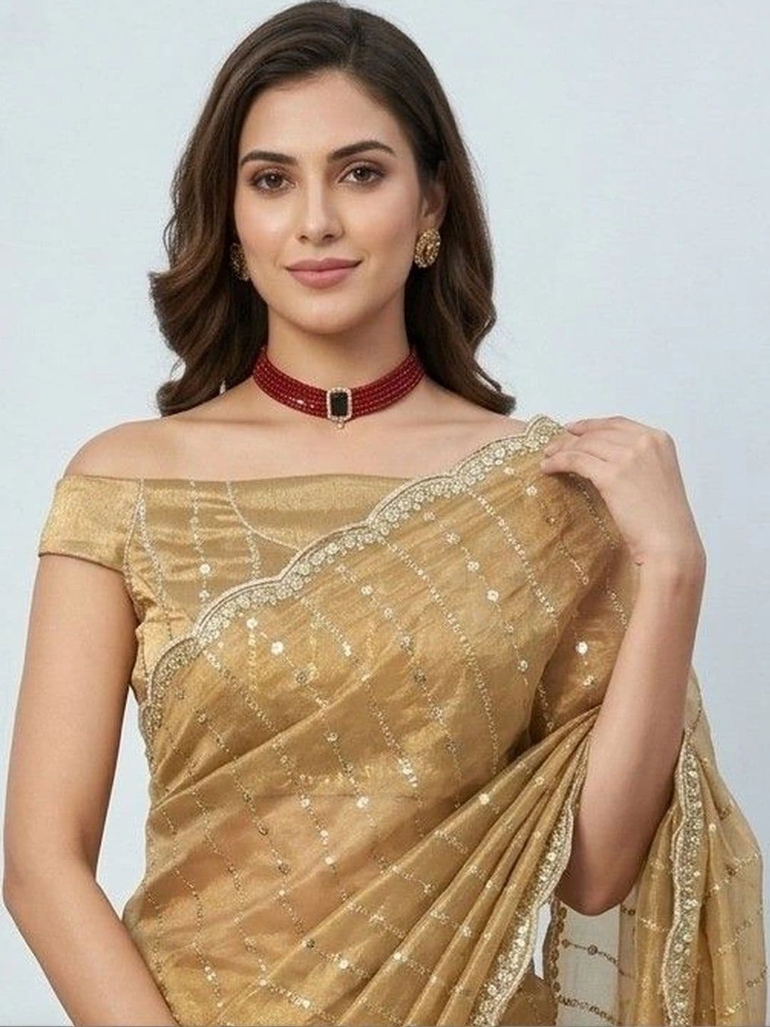 SmileyFashion Embellished Sequinned Poly Chiffon Designer Saree thumbnail 3