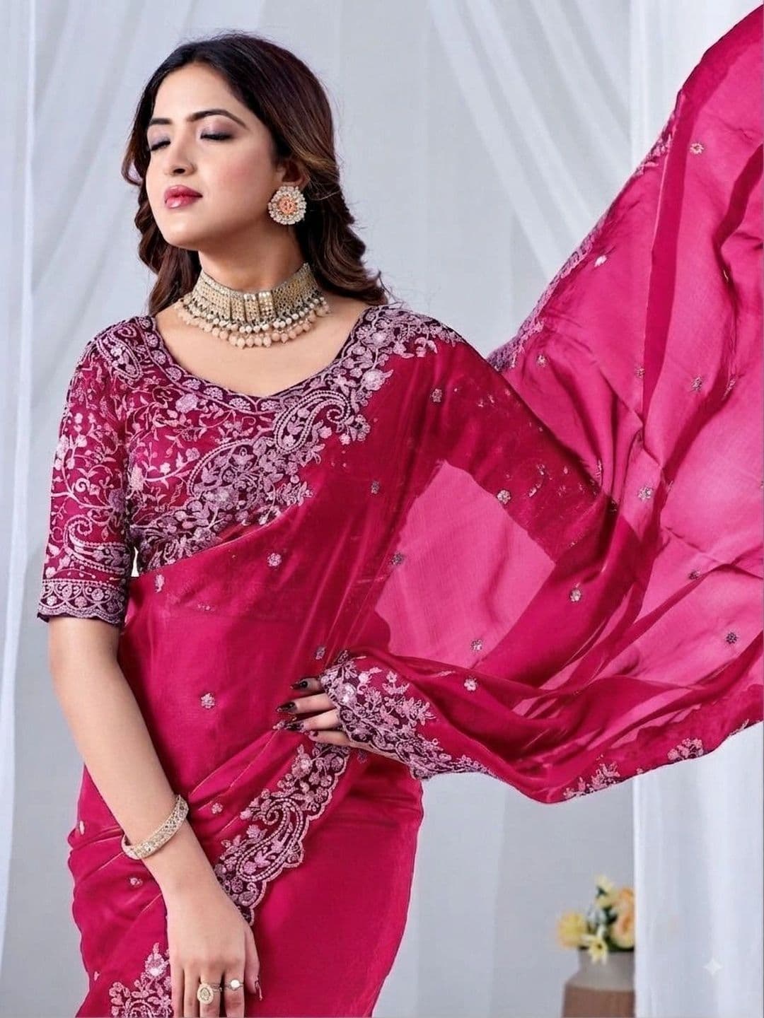 SZN Embellished Embroidered Art Silk Heavy Work Saree thumbnail 5