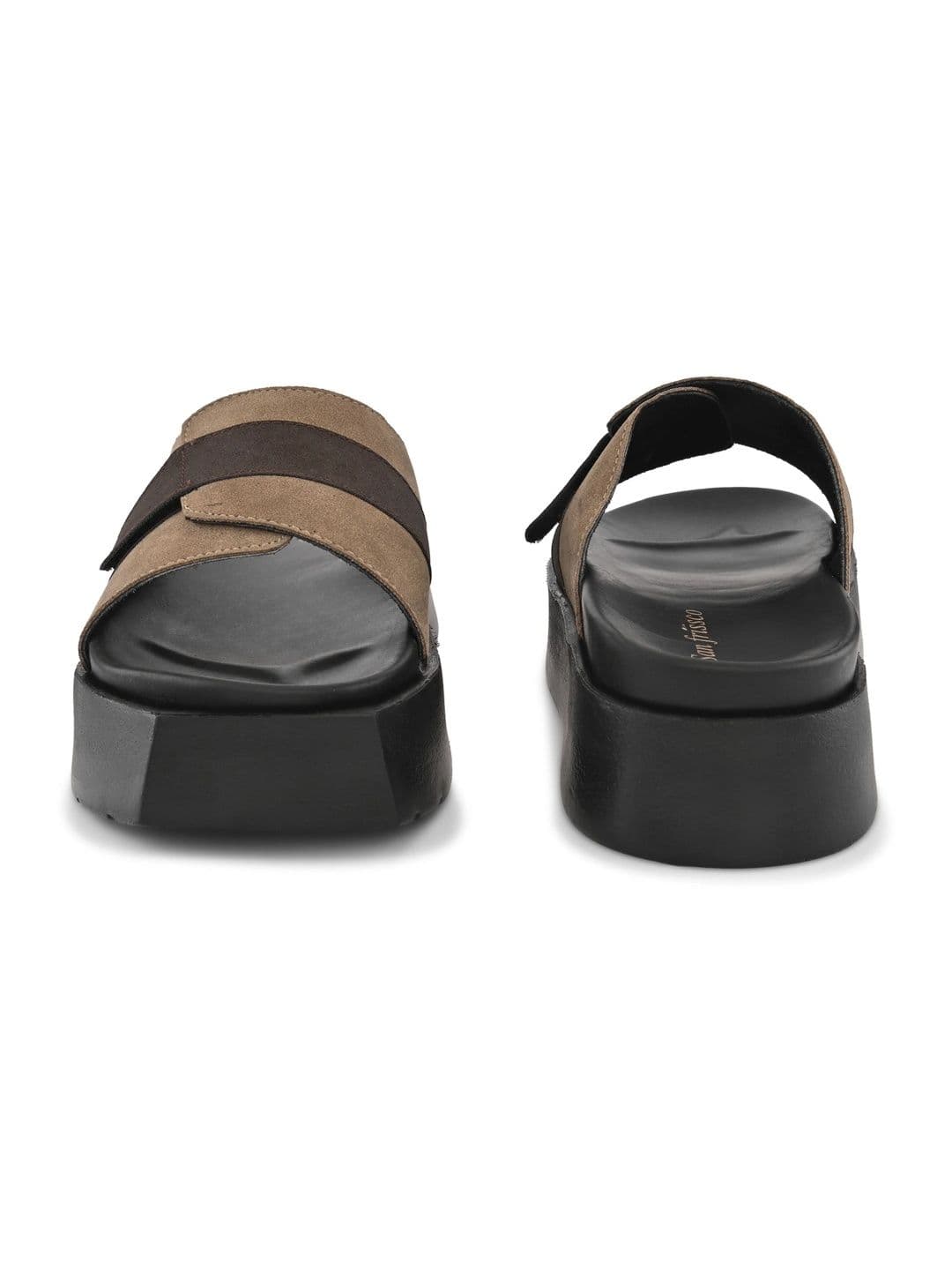 San Frissco Men Beige Suede Wide Strap Sandals with Cushioned Footbed & Chunky Sole thumbnail 4