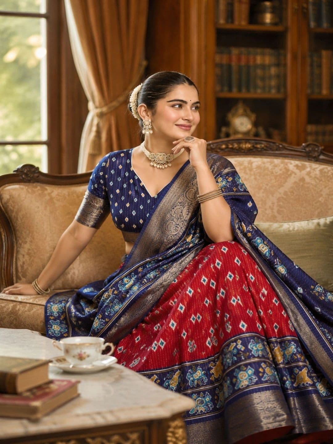 House of Pataudi Ikat Semi-Stitched Lehenga & Unstitched Blouse With Dupatta thumbnail 5