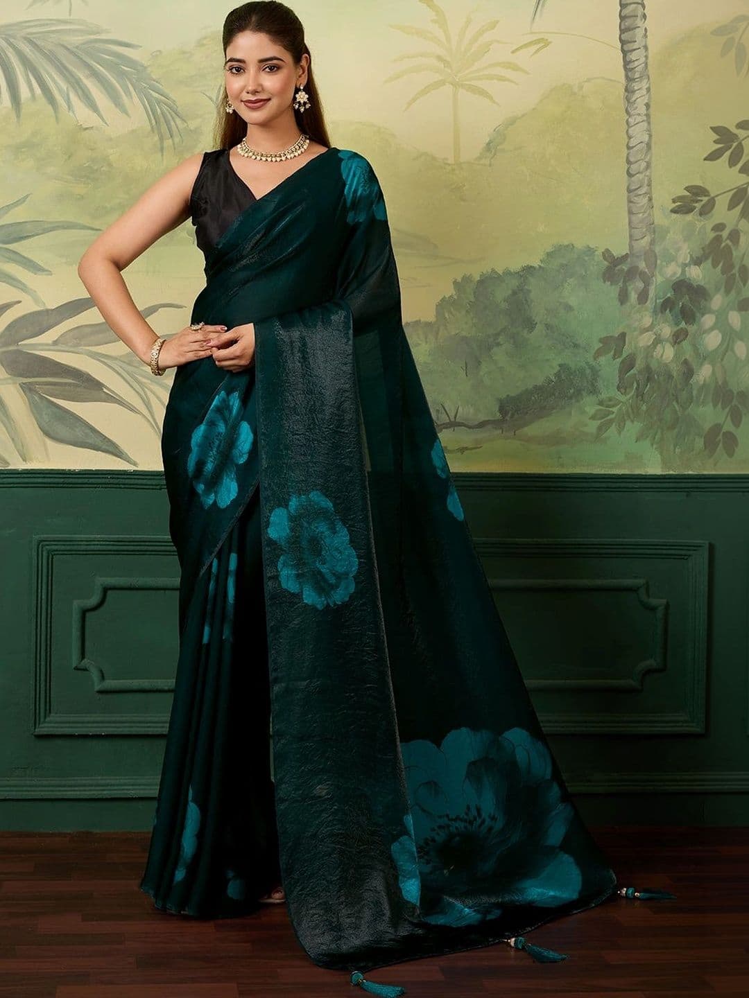Panzora Floral Satin Designer Saree - view 1
