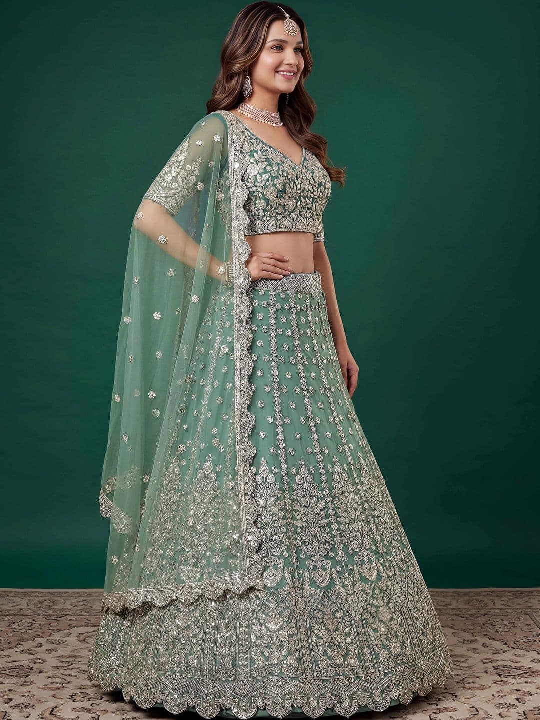 FABPIXEL Embellished Sequinned Semi-Stitched Lehenga & Unstitched Blouse With Dupatta thumbnail 5