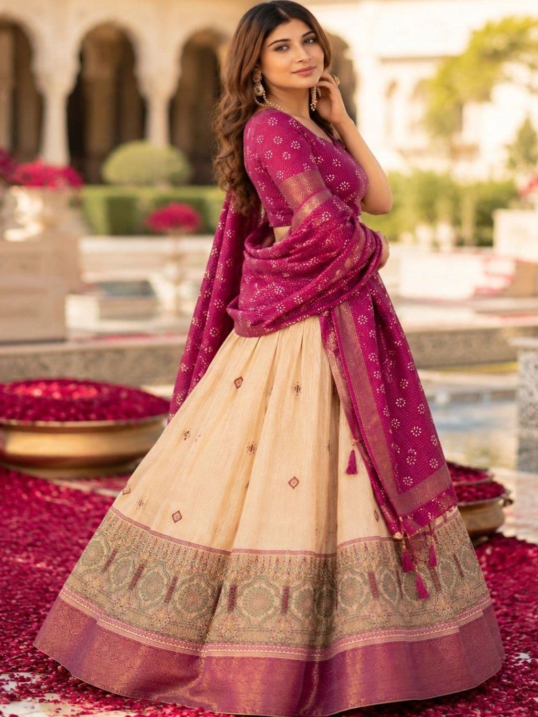 House of Pataudi Semi-Stitched Lehenga & Unstitched Blouse With Dupatta thumbnail 4