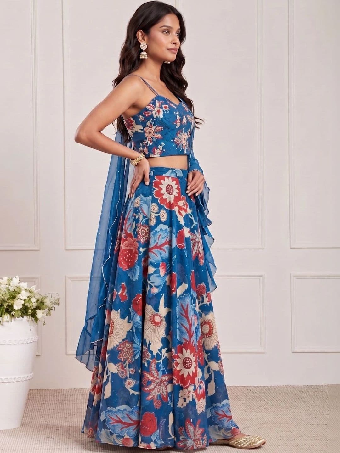 Biba Printed Ready to Wear Lehenga & Blouse With Dupatta thumbnail 4