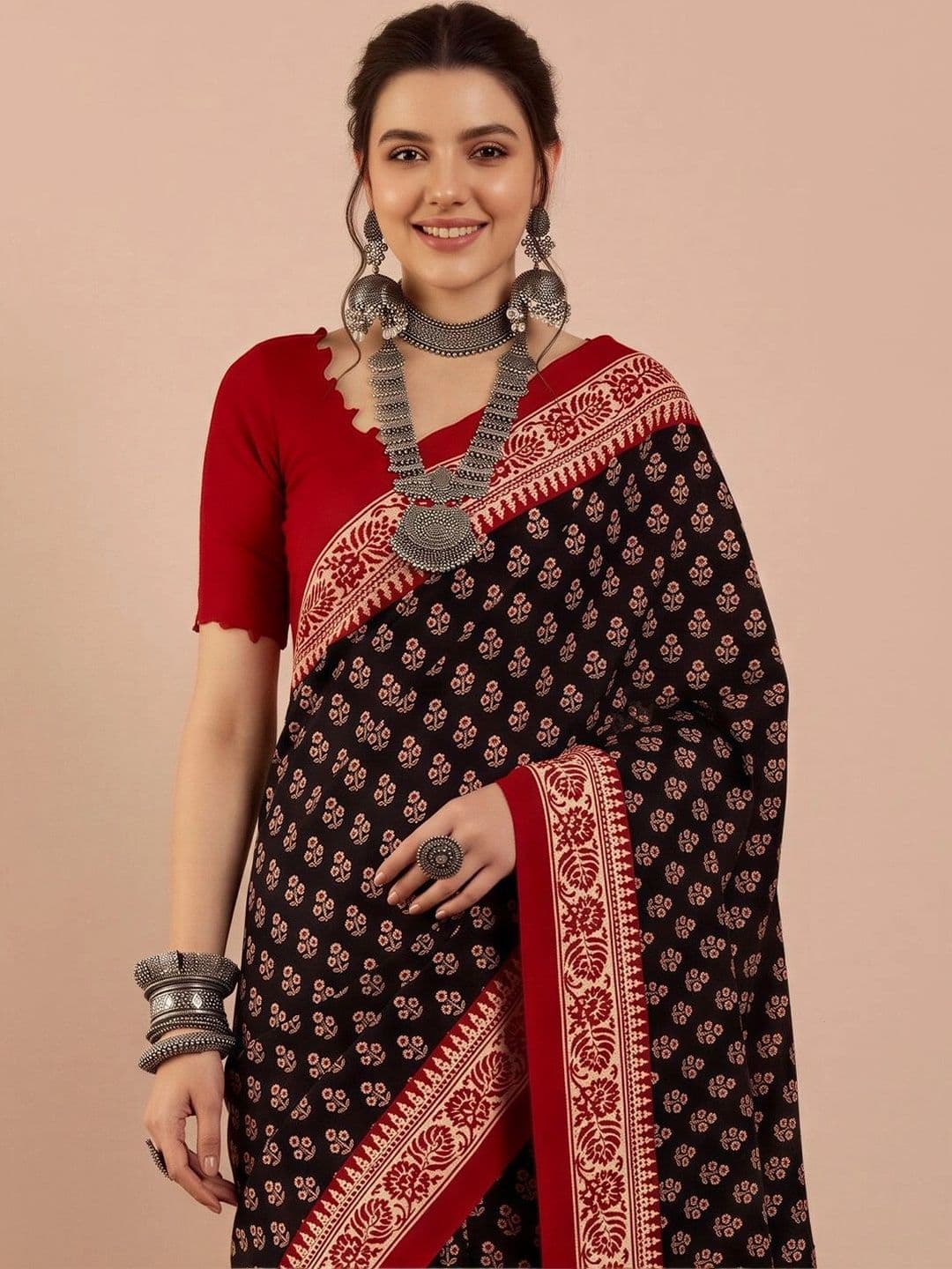 Anouk Floral Silk Blend Designer Dabu Saree thumbnail 6